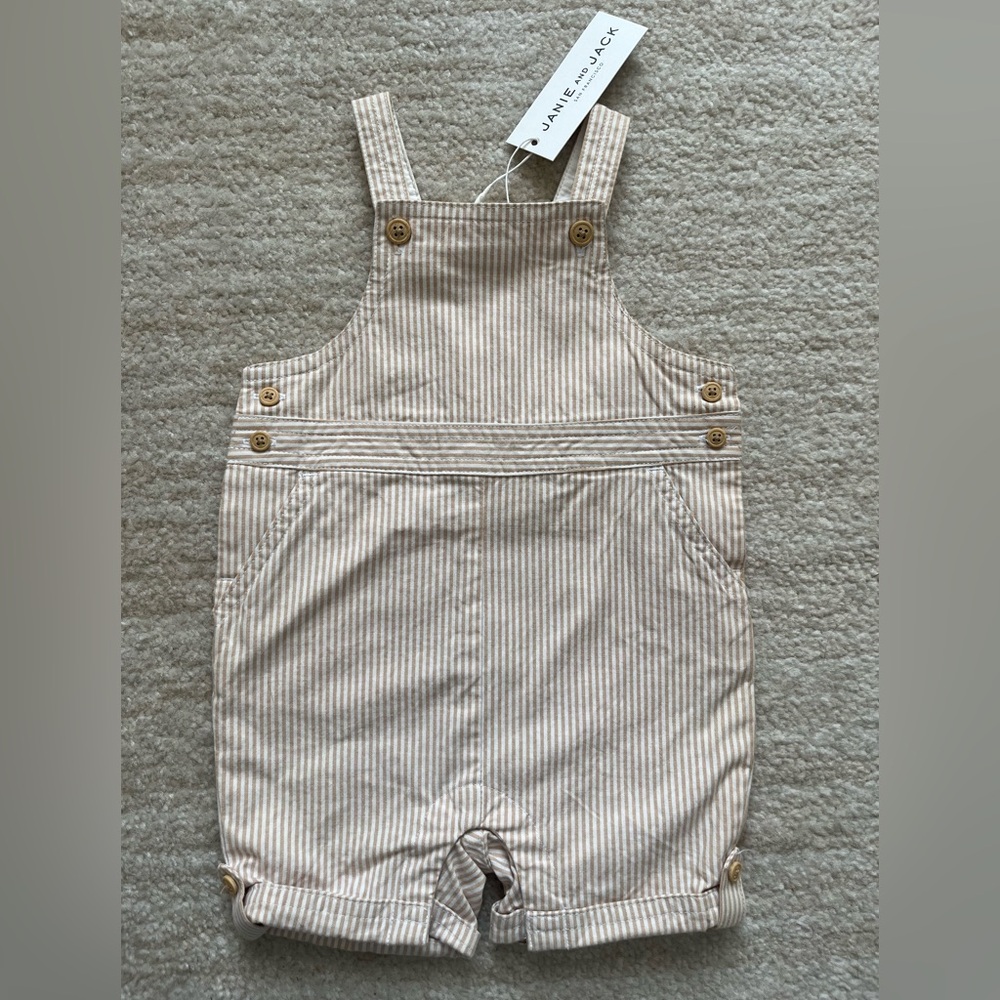 Janie and Jack 6-12m Striped Tan Kids Overalls